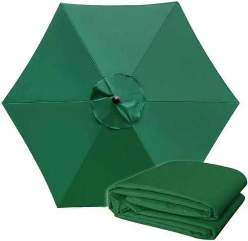 QIQVIV 2.0M/2.7M/3.0M Replacement Garden Parasol Canvas 6/8 Ribs Replacement Canopy For Parasol Umbrella Replacement Cloth(Dark green,(6Rib) 2.7m/106in)