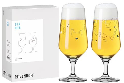 RITZENHOFF 8101001 Pils-Glas 330 ml - 2er Set - Serie Tierisch glücklich - Bierglas mit Hunde Motiv - Made in Germany