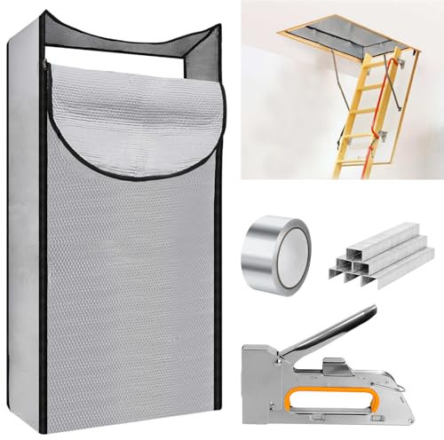 Housse d'isolation de porte de grenier 63,5 x 137,2 x 27,9 cm – Barrière réfléchissante à double bulle robuste – Isolation de grenier pour escalier avec agrafeuse à pistolet et ruban adhésif en
