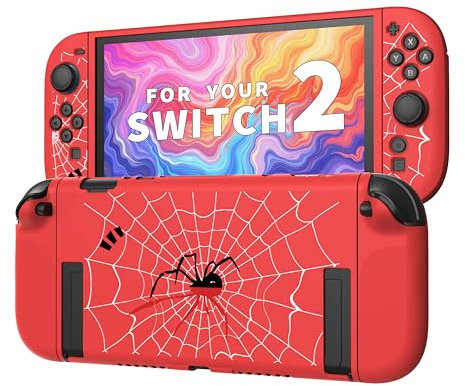 JEMDO Schutzhülle Kompatibel mit Nintendo Switch 2 (2025) – Ergonomisches TPU Case, schockfest & rutschfest, auffälliges Spinnenmotiv auf Rot – ideal für kreative Spieler