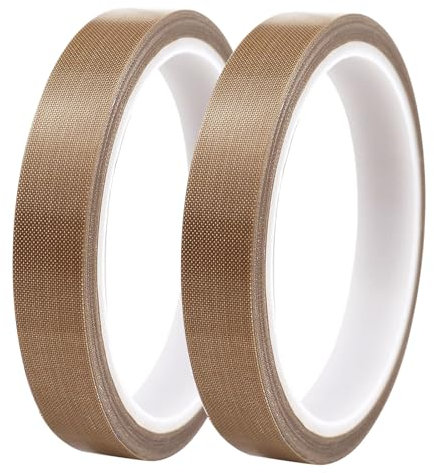 VZU 2 Stück Teflonband 15mmx10mx0.18mm Hitzebeständig bis 300°C, Selbstklebend PTFE Glasklebeband, Hitzebeständiges Klebeband Auspuff Dichtband für Vakuumiergerät Kabelbeschriftung