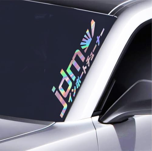 JDM Auto Aufkleber Frontscheibe - 55x12,5 cm Sonnenblendstreifen - Japanischer Schriftzug - Tuning Sticker für Windschutzscheibe - Blickfang für JDM-Fans, Hologramm