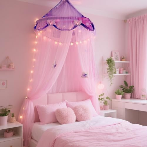 Haayymo Betthimmel für Mädchen, Regenbogen-Baldachin für Bett, Prinzessinnen-Moskitonetz, Spielzelt für Kinder, Lesevaldachin im Innenbereich, hängende Bettnetzabdeckung für Mädchenzimmer-Dekoration