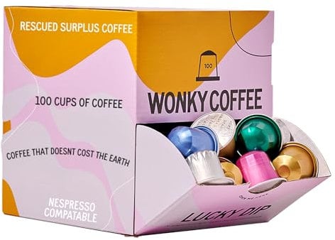 Wonky Coffee Lucky Dip - 100 Pods Compatible with Nespresso Coffee Machines Made of Rescued Surplus Pods from Micro-Roasters to the Biggest Coffee Brands in the World.