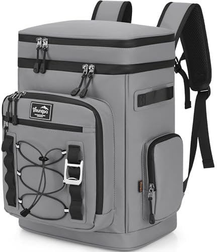 Youngoa Mochila Nevera Isotermica, 30L Grande Bolsa Termica Impermeable para Picnic, Playa, Camping, Barbacoa, Gris