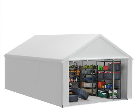 FIVMEN Casetta per attrezzi da giardino, 24 m³, in PE, con pareti laterali rimovibili, resistente all'inverno, per garage, per attrezzi da giardino, moto, bicicletta, colore bianco