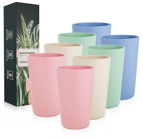 greenandlife 16oz/710ml Reusable Drinking Cups, 8 Pack Plastic Tumblers for Adults, Unbreakable Coffee Mug for Camping, Party, Travel, RV, Dishwasher and Microwave Safe