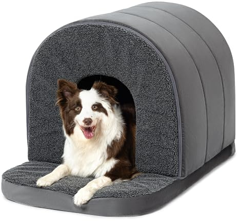 PELZIN Hundehaus für Drinnen - Orthopädisches Zelt-Hundebett mit Eierkartonschaum - mit Hundehöhle - Rutschfester Boden, Ideal für Große Rassen & Passt in L 92cm Box - 89x59cm, Anthrazit