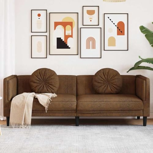 Massbinet 3-Sitzer Modernes Couch Gepolsterter Polstersofa mit Samtoptik für Wohnzimmer Schlafzimmer Braun Kunstleder Wildleder-Optik