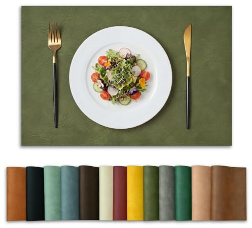 Artoid Mode Olivgrün PU Faux Leather Platzsets 6er Set, 30x45cm Tischsets Schmutzabweisend Hitzebeständig Platzdeckchen Küche Deko