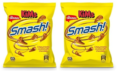 2er Pack KiM’s Smash! – Dänischer Snack-Genuss – Knusprige Maishörnchen mit Milchschokolade überzogen – Süß-salzige Knabberei aus Skandinavien – (2 x 100g)