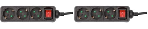 UNITEC Tischsteckdose mit Stecker Schalter, 3-Fach, 3 m, H05VV-FG1.5 mm², schwarz (Packung mit 2)
