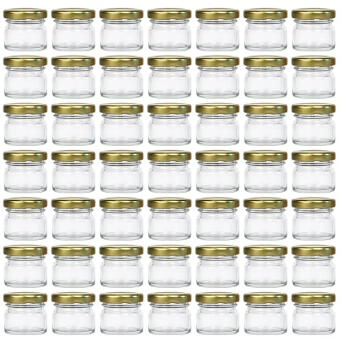 Vitrea 50x Mini Marmeladengläser 30 ml - mit Deckel Gold TO 43 - kleine Einmachgläser zum befüllen mit Schraubdeckel - Schraubgläser - leere Gläser für Marmelade - 50 Stück