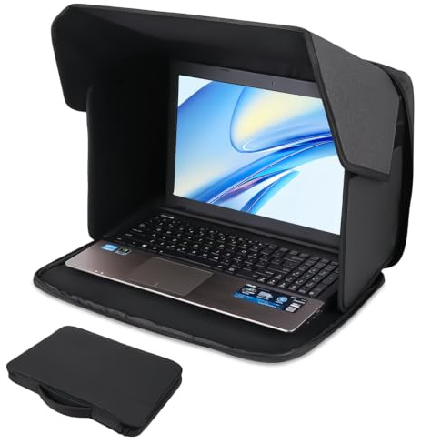 Laptop Sun Shade Cover Sleeve Bag 2in1 Foldable Laptop Hood Privacy Shield | Portable Anti Glare Screen Sunshade Cover for Outdoor Working Travel & Office Reduce Eye Strain & Heat Protection (16in)