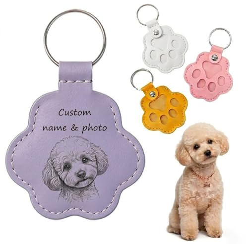 Umitive Personalisiertes Hunde-Gedenkgeschenk, Custom Foto & Name Schlüsselanhänger, Schlüsselanhänger aus Leder für Katzen- und Hundeverlust, Traumgeschenk für Tierliebhaber