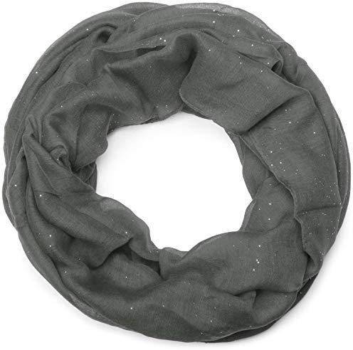 styleBREAKER Damen Loop Schal mit Glitzer-Effekt | Einfarbiger Schlauchschal aus weicher Viskose | Leicht & Elegant | 87 x 93 cm, Farbe:Dunkelgrau