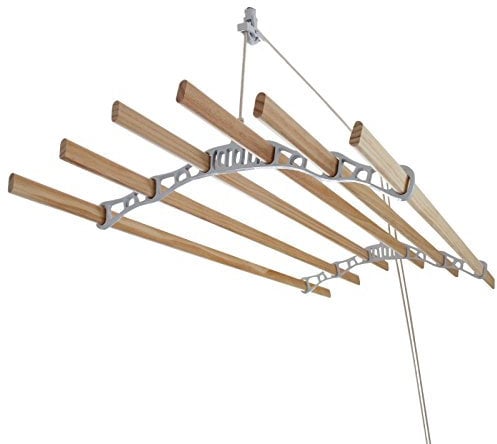 MonsterShop 2.4 m Deckentrockner aus Holz Kleidertrockner Wäschetrockner Trockner Deckenwäschetrockner im Viktoranischer Stil -Weiß