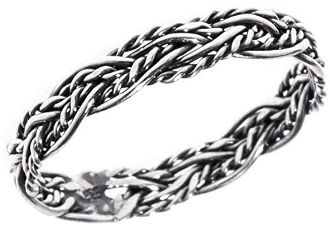 Windalf Zarter Bohemia Silberring RICARA 4 mm Zopf-Flecht-Muster Bandring Damenring Wikinger-Schmuck 925 Sterlingsilber