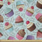ABAKUHAUS Cupcake Stoff als Meterware, Pastry Kuchen Kalligraphie, Microfaser Stoff für Dekoratives Basteln, 1M (230x100cm), Hellblau Rosa