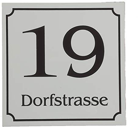 Haus-Türschild Familie personalisisert im Landhaus-Stil 20 x 20 cm | Familien Hausnummern-Schild und Straßennamen | Namens-Schild für die Haustür | Tuerschilder zum Kleben oder aufhängen | Türschilder