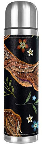 Stickerei Hirsch Wald Herbstblätter Blumen Auslaufsichere Wasserflasche Edelstahl Vakuumbecher Thermoskanne Thermoskanne für heiße und kalte Getränke 500 ml für Büro, Schule, Reisen