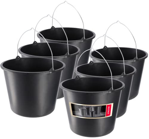 KADAX Baueimer, 20L, Mörteleimer aus Kunststoff, runder Eimer für Baustelle und Garten, Stabiler Wassereimer, Zementeimer mit Griff aus Metall, Mörtelkasten, schwarz, Putzeimer (6)