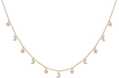 PengJin Cubic Zirconia Crystal Star Moon/Star Multi Drop Choker Necklace Rose Gold Silver Women's Fashion Jewelry for Girls Women's Birthday New Year Valentine's Day Gift