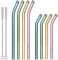 HONZUEN 8 Glass Straws, Reusable Eco Friendly BPA Free Coloured Curved Drinking Straws(7.85 and 5.9) with 2 Cleaning Brush, Easy to Clean, for 20oz/ 30oz Goblet, Milk Tea Cup, Juice Glass
