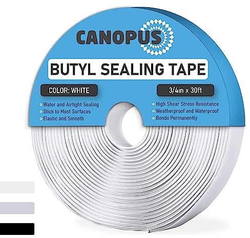 CANOPUS Butyl Klebeband für RV, Wohnwagen, Wohnmobil, Butylband Extra Stark Weiß (2mm x 20mm x 9,1m) Selbstklebend