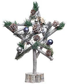 HEITMANN DECO dekorierter Weihnachtsstern - mit Holzpflock - Advent - Deko - Schmuck - Tannenzweige - Kugeln - Sterne - Natur - ca. 21 x 5,5 x 30 cm