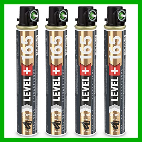 LEVEL PLUS Fuel Cell RM165 Lot de 4 cartouches de gaz de rechange pour cloueur 165 mm avec anneau vert 80 ml 40 g Ø 32