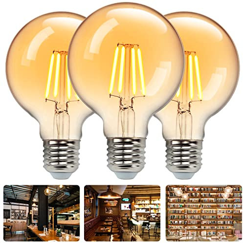 Aigostar Edison Vintage Glühbirne, E27 8W LED Dekorative Antike Leuchtmittel Globe Birne,Warmweiß 2200K Filament Lampe, Amber Glas, G80,Ideal für Nostalgie und Retro Beleuchtung, 3 Stück