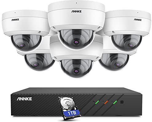 ANNKE 5MP PoE CCTV Security Camera System, 6MP 8CH NVR with 6x 5MP PoE CCTV IP Wired Camera Outdoor with Colour Night Vision, Alexa and IP67 Weatherproof, 1TB HDD Installed for 24/7 Audio Recording