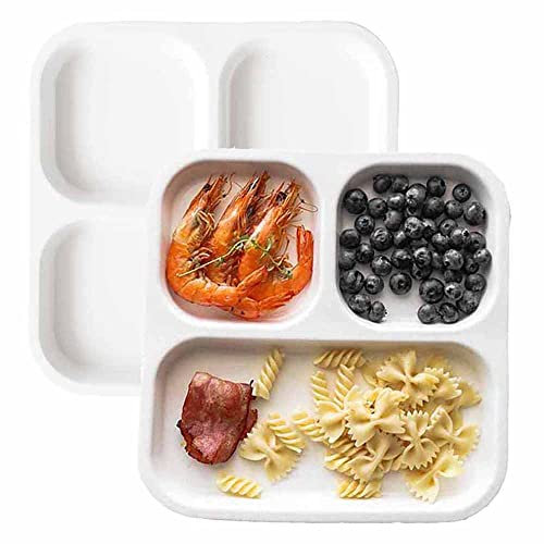 TAMUME Assiette en Porcelaine Blanche avec 3 Compartiments, Assiette de Contrôle des Portions avec Sections pour Adultes, Lot de 2 (Carré * 2)