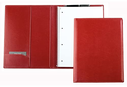 DELMON VARONE - Schreibmappe inkl. Notizblock DIN A4 (80 Blatt) aus veganem Eco Kunstleder Rot - Organizer Konferenzmappe mit Stifthalter & Einsteckfach - Business Organisationsmappe