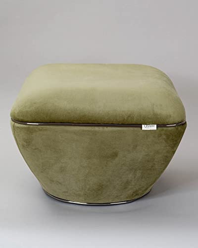 Qiyano Hocker Pouf großer Sitzhocker weicher Samtbezug in Grün modern quadratisch bequem für Wohnzimmer, Schlafzimmer, Kunstlederverzierung in Grafit, Höhe ca. 43 cm, Farbe: Grün