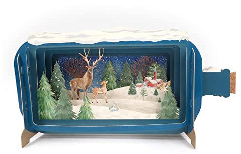 Message In A Bottle Christmas Reindeers Pop Up Christmas Card By Alljoy Cards XMIB059