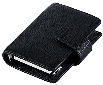 Moterm A8 Regular Ringe Planer - Echtes Leder Binder Organizer Geldbörse (Kiesel-Schwarz, 15mm Ring)