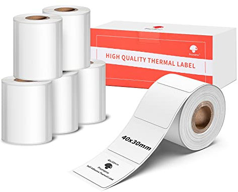 6 Pack-Phomemo M110/M220 Etiketten 6 Rollen 40x30mm Selbstklebende Thermodirekt-Etiketten, für Phomemo M110/M120/M220/M108/M100/M150/M250/M260 Etikettierer, für Barcode, Adresse, Preis