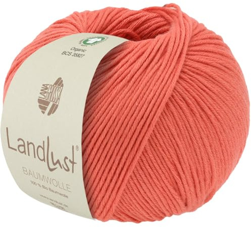LANA GROSSA Landlust Baumwolle | Klassisches Bio-Baumwollgarn, Gots zertifiziert | Handstrickgarn aus 100% Baumwolle (Bio) | 50g Wolle zum Stricken & Häkeln | 115m Garn FB 20 Lachs