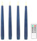 Fanna 4 Flameless LED Taper Candles with Timer in Real Wax, Battery Operated Rustic Metallic Dinner Candlesticks with Remote, 8 Batteries Included - H24.5cm - Dark Blue