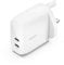Belkin BoostCharge dual USB-C plug with PPS, 60W phone charger for iPhone 16 and other, iPad, Samsung Galaxy, Google Pixel, MacBook - compatible w/ USB-C to lightning cable & USB-C to USB-C - white