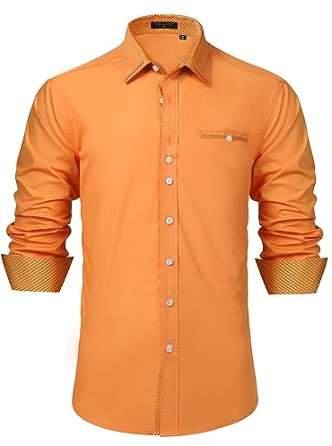 Enlision Mens Shirts Long Sleeve Formal Dress Shirt Regular Fit Business Casual Slim Shirts Orange M