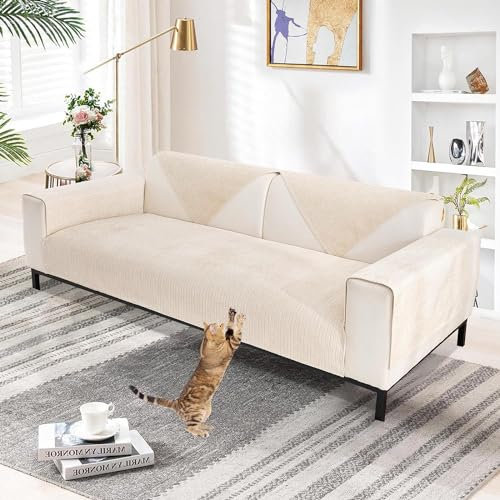 TOPCHANCES Sofa Überzug,Chenille Sofabezug 1/2/3/4 Sitzer Couch Überzug L Form Universelle rutschfeste Eckcouch Waschbar Sofabezug Hund Katze Kratzschut(Gebrochenes Weiß,70×210cm 1pcs)