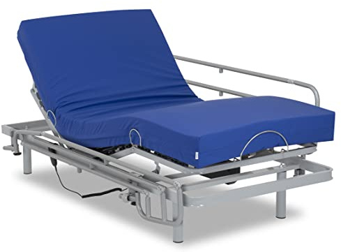 Gerialife - Seniorenbett elektrisch verstellbar, Pflegematratze mit Kaltschaumkern und wasserdichtem Bezug Visco Plus (80x200 + Geländer)