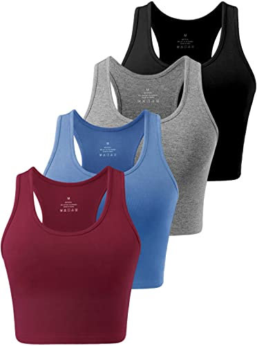 Star Vibe 4 Stücke Sport Crop Top Set Damen Basic Sporttop Tanktops Frauen Yoga Sport Top Damen Fitness Black/Dark Grey/Navy/Wine Red XL