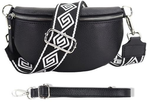 Blade Bauchtasche Damen Echtleder, stylische Gürteltasche Damen mit 2 gemusterten und Leder abnehmbaren & verstellbaren breiten Gürteln, Crossbody Bag Damen, Hochwertige Brusttasche für Frauen