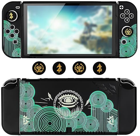 DLseego Custodia Compatibile con Switch OLED, Cool Dockable Switch OLED Shell Custodia Shock Absorption Protective Cover,con 4 Switch Joystick Cap Analogico-Verde