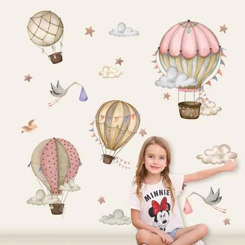 Tanlaby Cartoon Heißluftballon Wandsticker Schwan Vögel Wandtattoo Wolken Sterne Selbstklebend Wandaufkleber Abnehmbare Wandkunst Aufkleber für Kinderzimmer Schlafzimmer Spielzimmer Wanddekoration