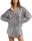Chemise à Paillettes Femme Col en V Brillant Long Blouse Manche Longue Femme Chic Et élégant Grande Taille Fashion Printemps Fête Cérémonie Soirée Tops Haut Tee Shirt (Silver, L)